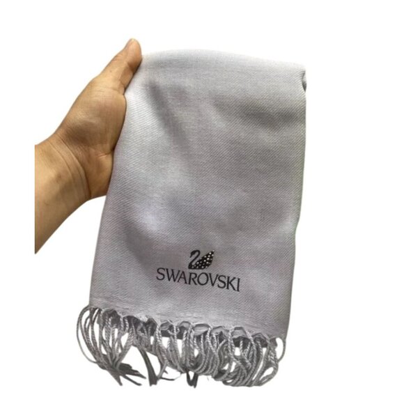 Swarovski Light Gray Scarf With Crystal Embellishments & Fringe Trim 72 Inch - Picture 11 of 11